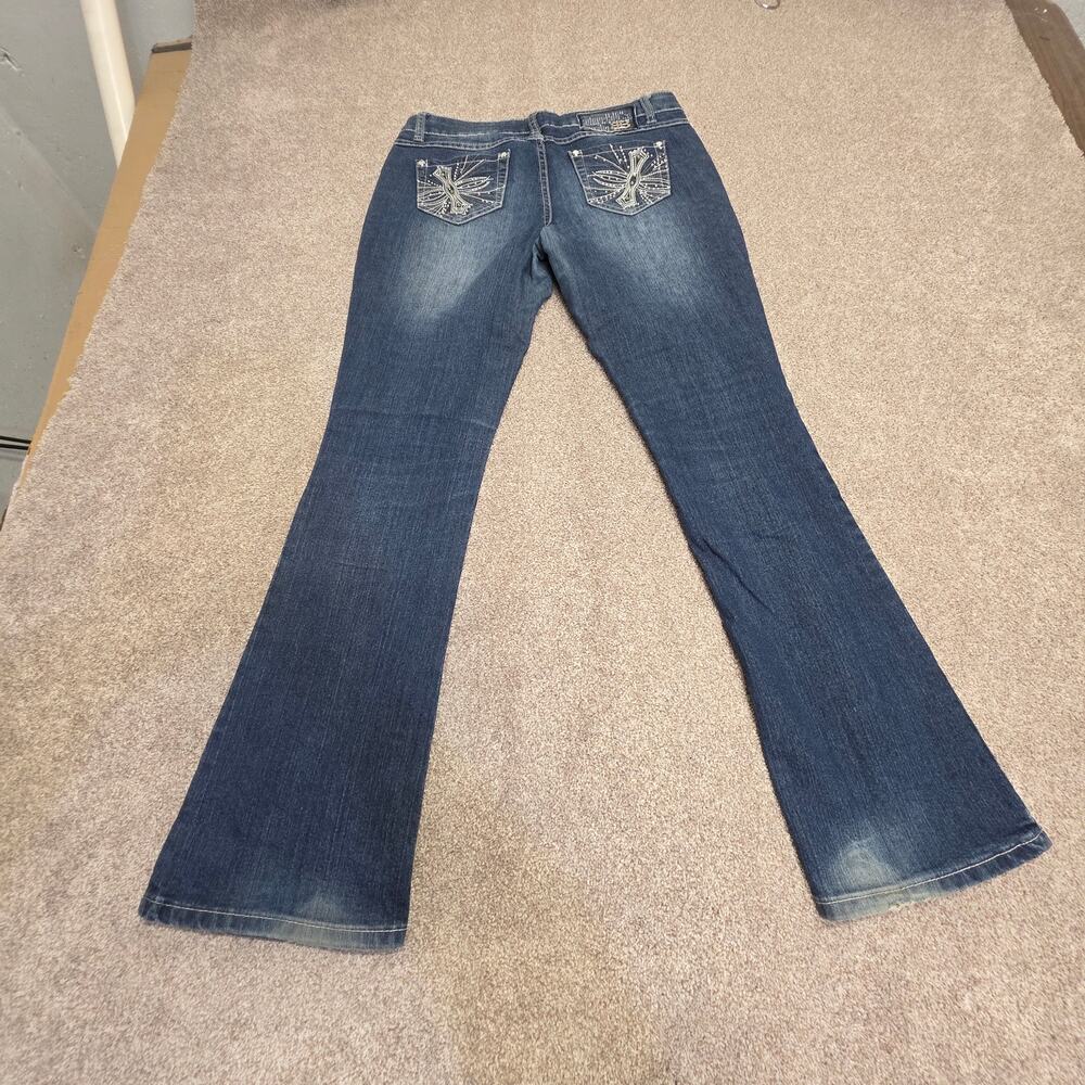 Bebe Women's Bootcut Flare Jeans Size 30 Rhinestone Embellished Low Rise Y2K